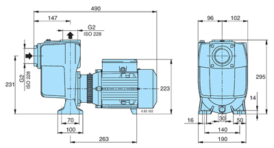 A50 Self priming pump with open impeller - dimensions