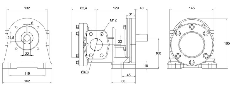 External Gear-Pumps with mounting brackets types D570-D590 with SAE-Flange - Dimension