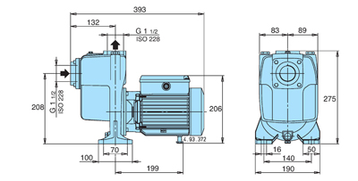 A40- Self priming pump with open impeller - dimensions