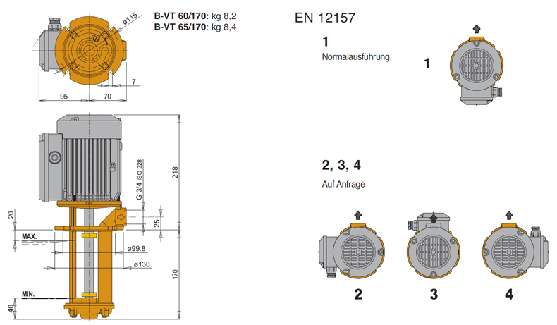 Peripheralrad Tauchpumpe Typ B-VT Abmessungen