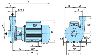 bronze centrifugal pump with open impeller type B-C - dimensions