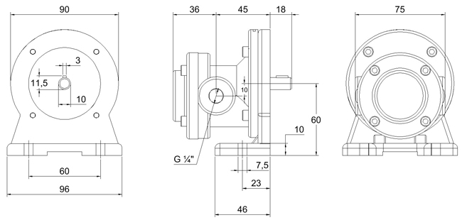 Zahnrad-Fußpumpe Amessungen D1-017 bis D17