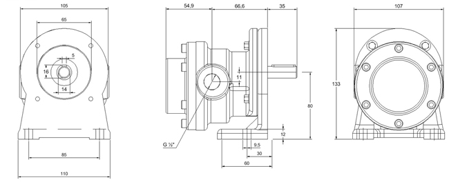 Zahnrad-Fußpumpe Amessungen  F310 bis F328