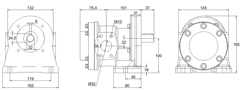 External Gear-Pumps with mounting brackets types D545-D556 with SAE-Flange - Dimensions