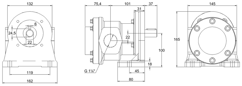 External Gear-Pumps with mounting brackets types D545-D556 - Dimensions