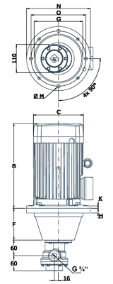 Zahnradpumpe für den Behältereinbau Baureihe FAM 328 - 333 Abmessungen