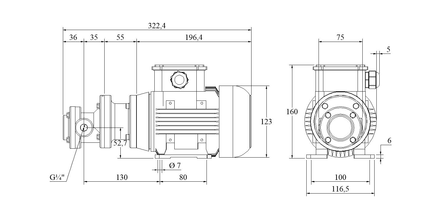 Abmessungen Elektro-Zahnradpumpen FLM 1-017 bis FLM 17