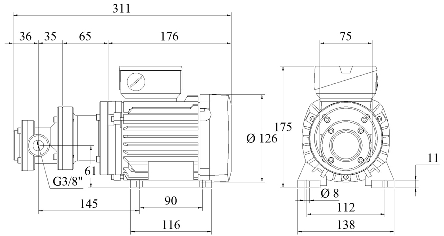 Electric Gear-Pumps type FLM110 / 0,25kW - Dimensions