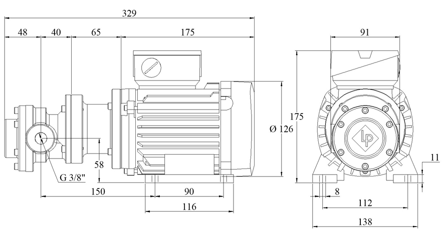 Electric Gear-Pumps type FLM210 - FLM214 0,25-0,37kW - Dimensions