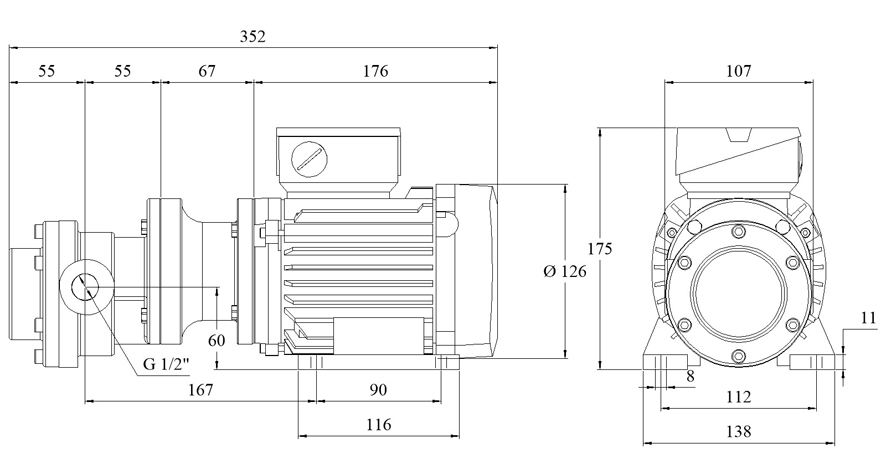 Self-priming Spur-Gear Pumps with eletric motor FLM310 - FLM323 - Dimensions