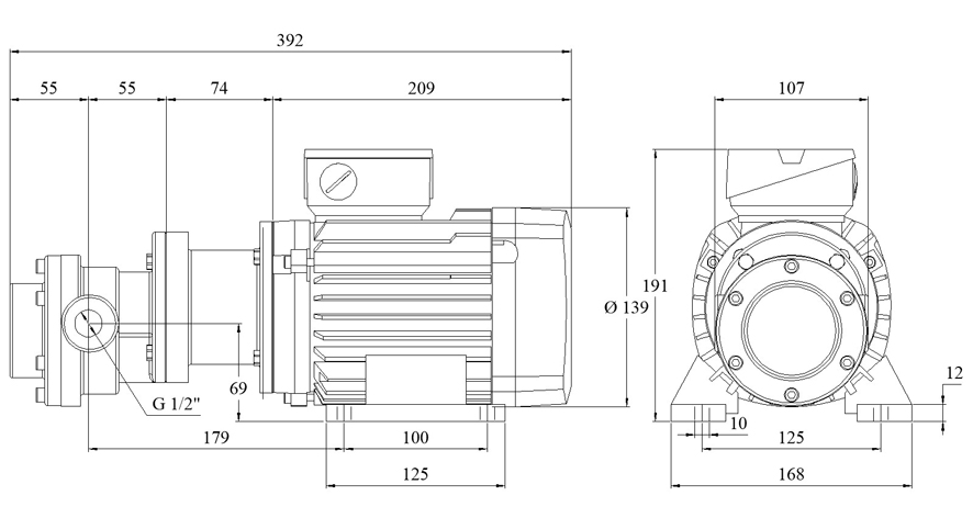 Self-priming Spur-Gear Pumps with eletric motor FLM310 - FLM323 - Dimensions