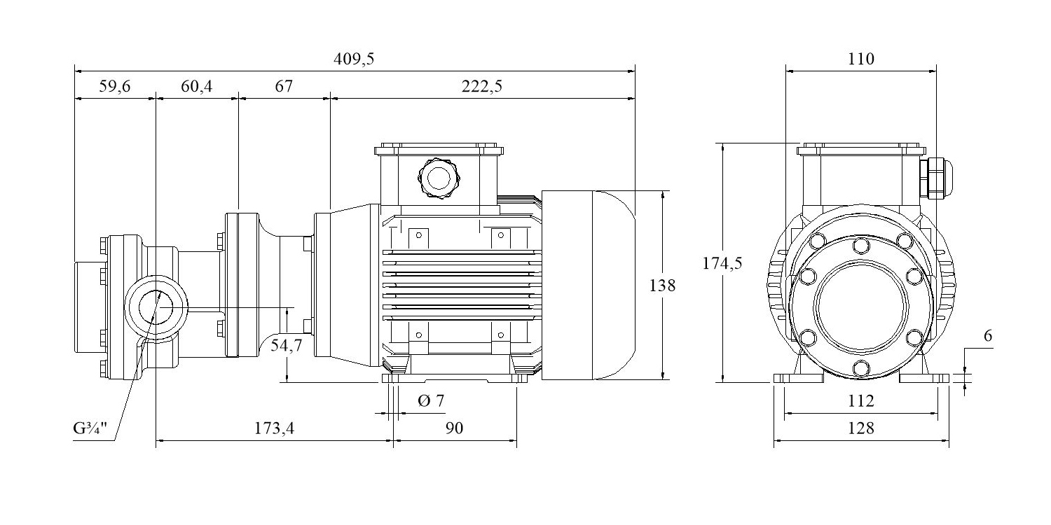 Self-priming Spur-Gear Pumps with eletric motor FLM333 - FLM328 - Dimensions