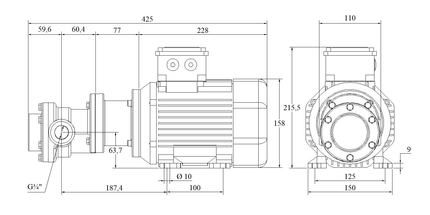 Abmessungen Edelstahl-Zahnradpumpen  E/FLM 328 bis E/FLM 333