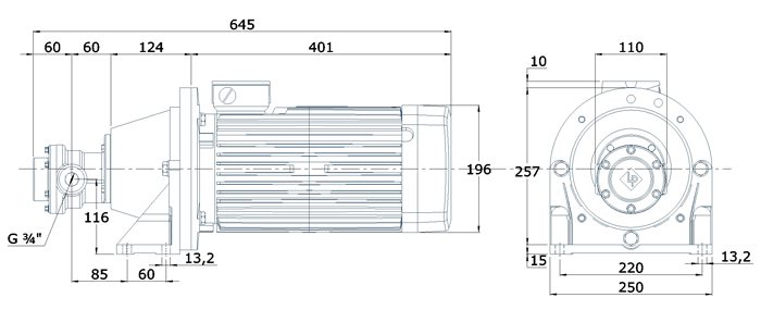 Abmessungen Elektro-Zahnradpumpe FOM 328 - FOM 333 4,0kW Antriebsleistung