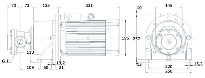 Abmessungen Elektro-Zahnradpumpe FOM 422 - FOM 438 2,2kW Antriebsleistung