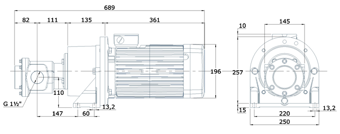 Abmessungen Elektro-Zahnradpumpe FOM 422 - FOM 438 3,0kW Antriebsleistung