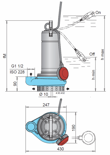 submersible drainage pumps series GQR - dimensions
