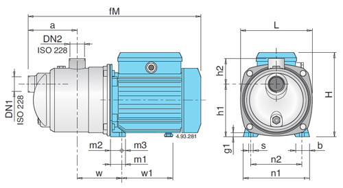 MXA Self-Priming multi stage pump - dimensions