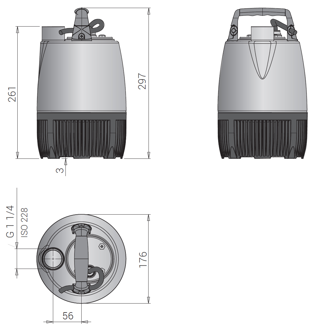 GXR Tauchmotorpumpe Abmessungen